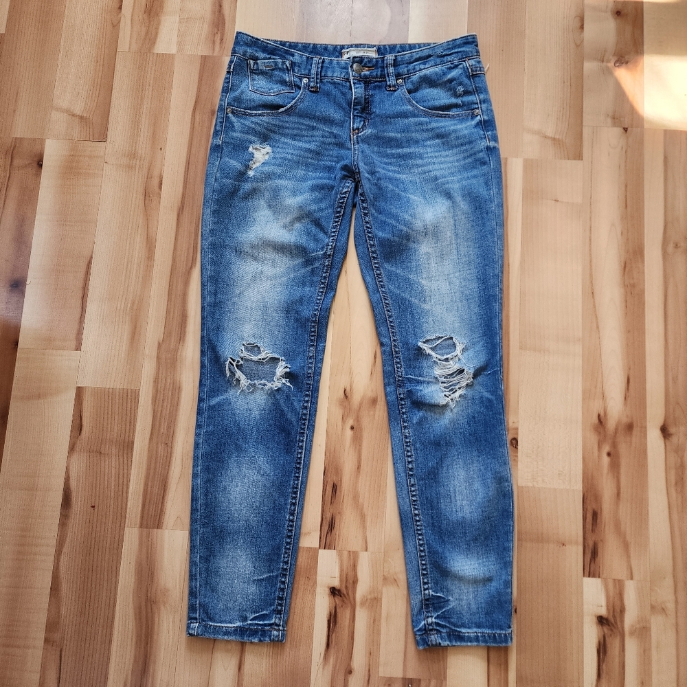 Free People Distressed Cotton Blend Skinny Straight Jeans Size 27 Waist